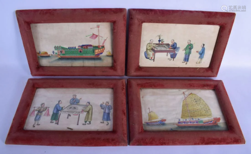 A SET OF FOUR LARGE 19TH CENTURY CHINESE PAINTED PITH