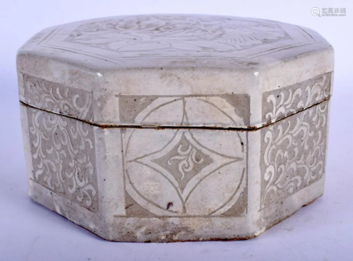 A 19TH CENTURY CHINESE STONEWARE OCTAGONAL BOX AND