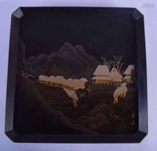 A JAPANESE TAISHO PERIOD SQUARE FORM LACQUERED DISH