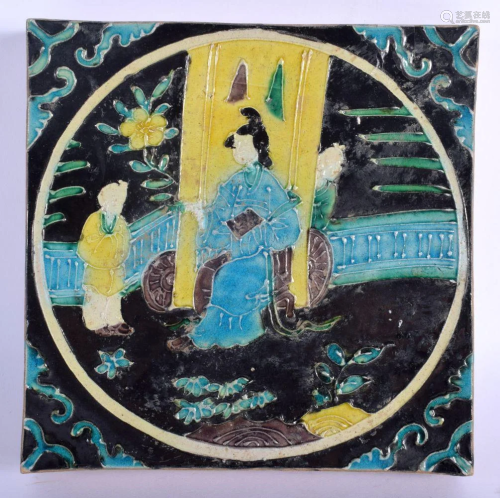 A CHINESE FAHUA POTTERY TILE 20th Century. 20 cm