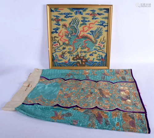 TWO LATE 19TH CENTURY CHINESE SILK WORK EMBROIDERIES.