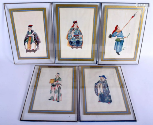 Chinese School (19th Century) Five pith papers, Figures
