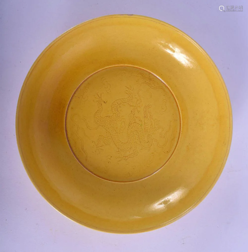 A CHINESE YELLOW GLAZED PORCELAIN SAUCER 20th Century,