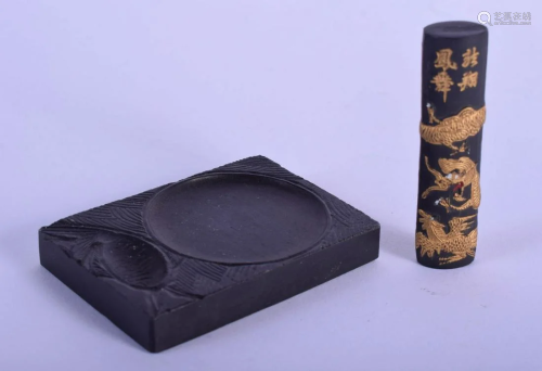 AN EARLY 20TH CENTURY CHINESE CARVED BLACK INK STONE
