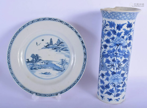AN 18TH CENTURY CHINESE BLUE AND WHITE PORCELAIN PLATE