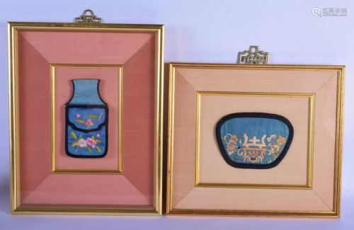 TWO EARLY 20TH CENTURY CHINESE FRAMED SILK WORK PURSES