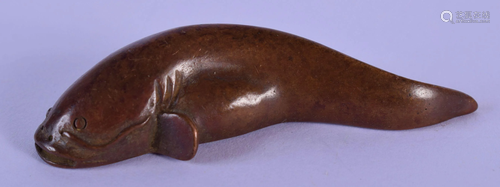 A JAPANESE BRONZE CATFISH OKIMONO. 4 cm x 2 cm.