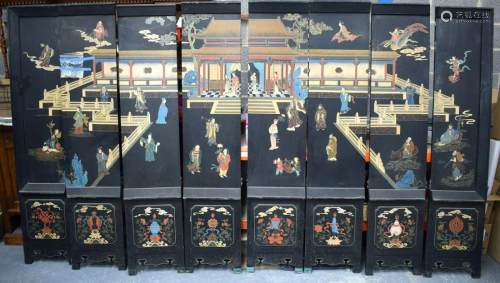 LATE C19TH CHINESE 8 PANEL BLACK LACQUER SCREEN