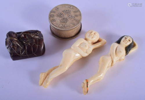 TWO CHINESE CARVED BONE MEDICINE DOLLS together with a