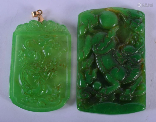 TWO CHINESE CARVED JADE PENDANTS 20th Century. Largest