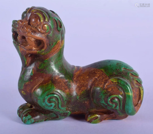 A CHINESE CARVED MALACHITE TYPE SCROLL WEIGHT 2…