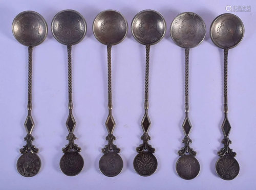 A SET OF SIX CHINESE SILVER COIN SPOONS 20th Century.