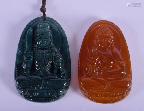 TWO CHINESE CARVED AGATE BUDDHISTIC PENDANTS 20th