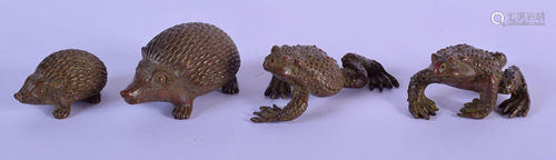 FOUR JAPANESE BRONZE OKIMONO in the form of hedgehogs