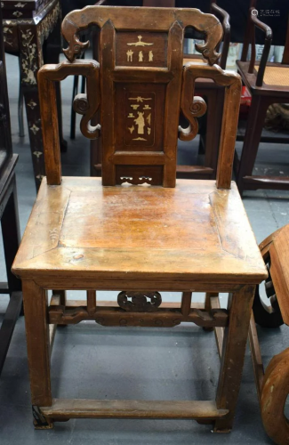 A C19TH CHINESE SOFTWOOD INLAID SINGLE CHAIR.…