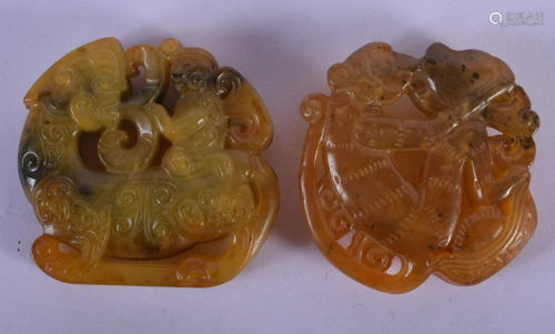 TWO EARLY 20TH CENTURY CHINESE CARVED YELLOWISH MUTT…