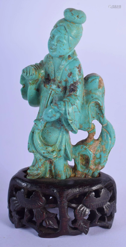 A LATE 19TH CENTURY CHINESE CARVED TURQUOISE FIGU…