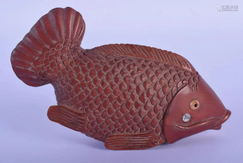 A JAPANESE CARVED BOXWOOD FISH INRO. 13 cm x 5 …