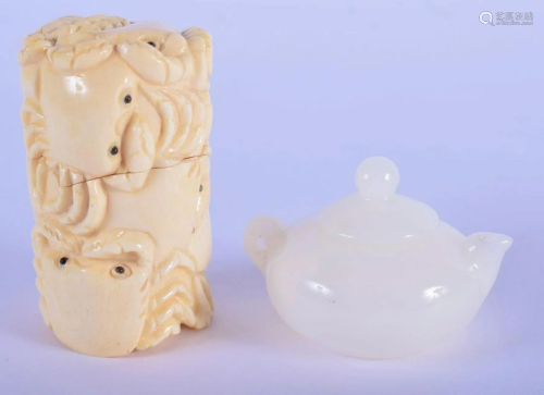 A CHINESE JADE TYPE TEAPOT 20th Century, together with