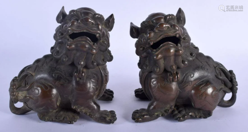 A PAIR OF CHINESE BRONZE CENSERS AND COVERS 20th