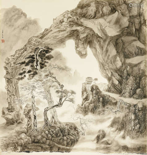 b.1981 林奕溥 深山幽寺  镜心  水墨纸本