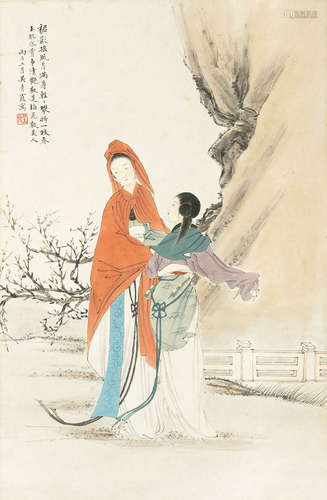 1910～2008 吴青霞 梅花仕女图  立轴  设色纸本