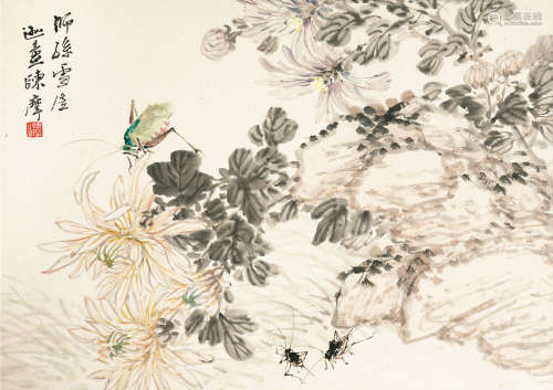 1886～1945 陈摩 花卉  镜心  设色纸本