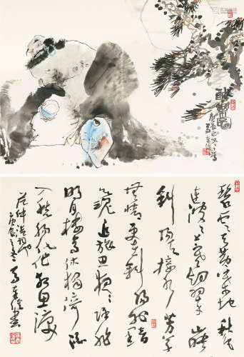 b.1942 马奉信 书画 （二帧） 镜心  设色纸本