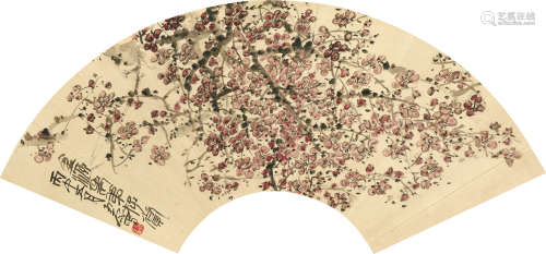 1913～1976 陈子庄 梅花扇  镜心  设色纸本