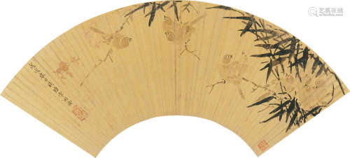 1610～1685 李因 朱雀图  扇面  水墨纸本