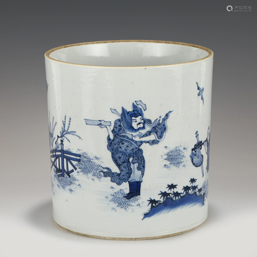 KANGXI BLUE & WHITE BRUSH POT