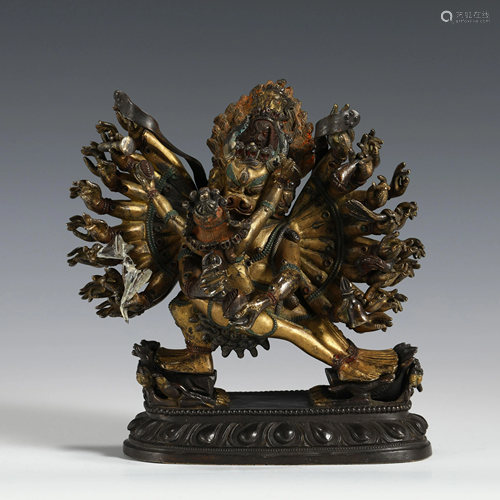 QING GILT BRONZE MAHAKALA BUDDHA DEITY