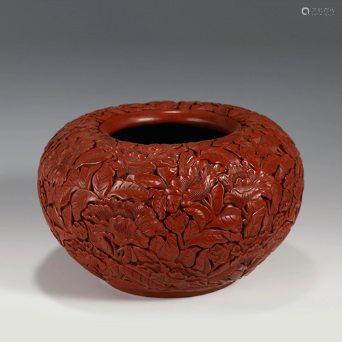 QIANLONG CINNABAR CARVED BRUSH WASHER