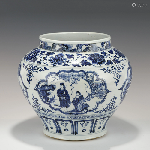 YUAN BLUE & WHITE FIGURATIVE JAR