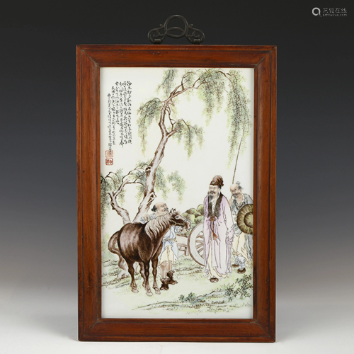 WANG QI REPUBLIC PERIOD FAMILLE ROSE FRAMED PORCELAIN