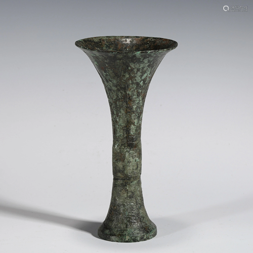 SHANG PATINATED BRONZE RITUAL FLOWER VASE