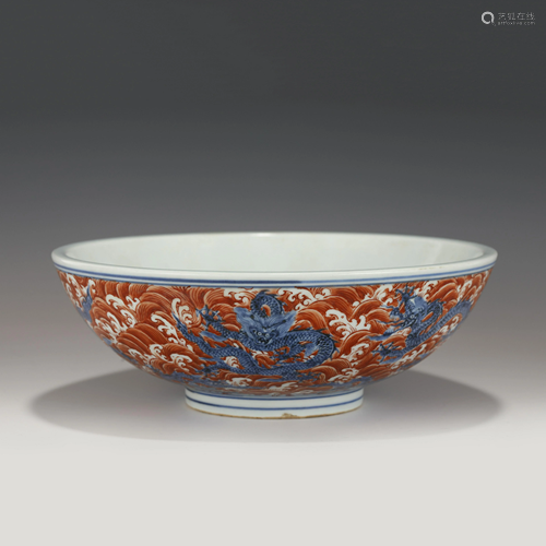 MING XUANDE BLUE & WHITE IRON RED LARGE BOWL