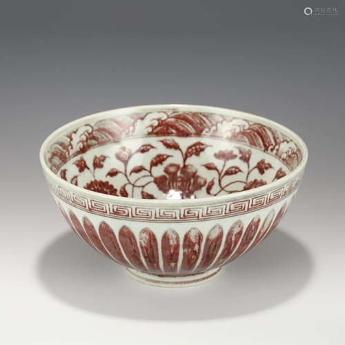 XUANDE RED GLAZED FLORAL BOWL