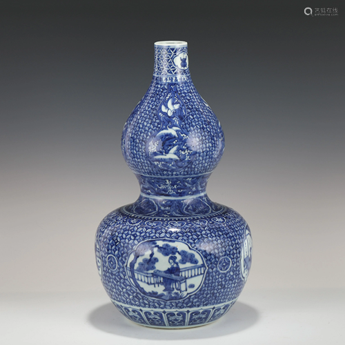 MING BLUE & WHITE DOUBLE GOURD BOTTLE