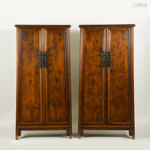 PAIR ANTIQUE HUANGHUALI DOUBLE DOORS CABINETS