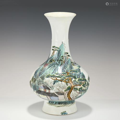 QING FAMILLE ROSE LANDSCAPE VASE