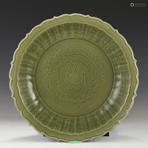 MING DRAGON CARVED LONG QUAN CELADON BARBED RI…