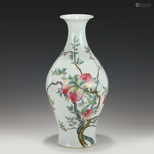 YONGZHENG FAMILLE ROSE PEACH ABUNDANT WILLOW VASE