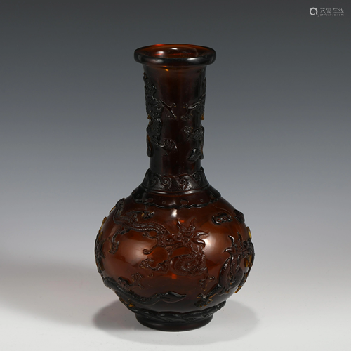 QIANLONG PEKING GLASS CARVED DRAGON VASE