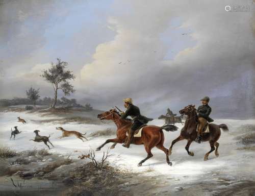 Carl Friedrich Schulz (German, 1796-1866) A winter hunt