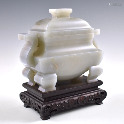 CHINESE JADE FANGDING CENSER ON STAND