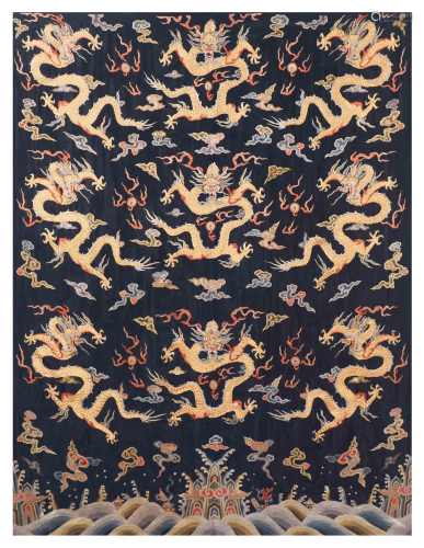 CHINESE EMBROIDERY 9 DRAGONS SILK PANEL