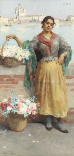 Stefano Novo (Italian, 1862-1927) Venetian flower seller; Ve...