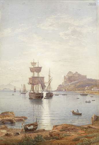 Salomon Corrodi (Swiss, 1810-1892) Boats by the Castel dell'...