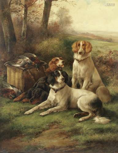 John Morris (British, 19th Century) Game and gundogs; a pair...